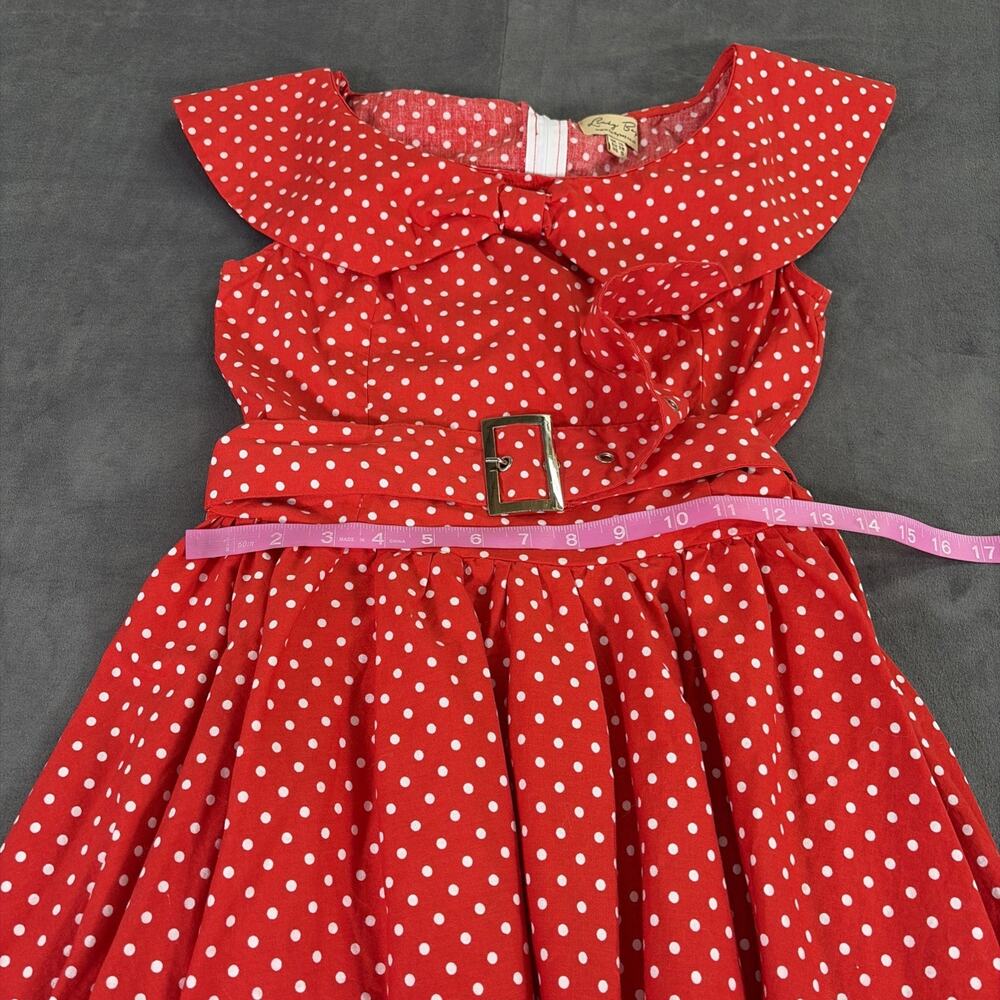 2) Lindy Bop Womens Fit N Flare Dress Small Blue & Red Polka Dots Rockabilly - Picture 4 of 11